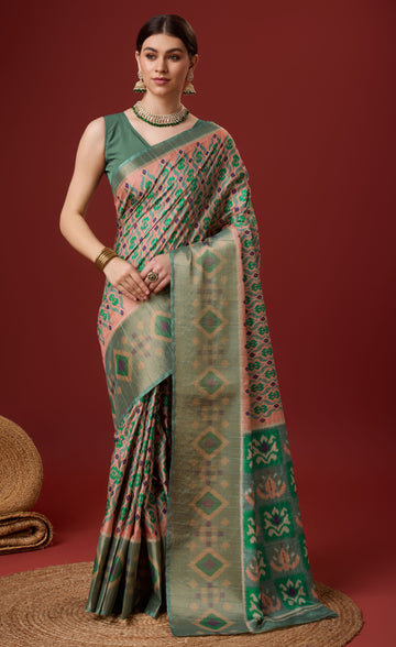 Sangam Green Cotton Saree