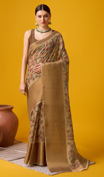 Sangam Brown Cotton Saree