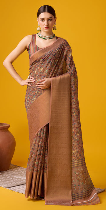 Brown Cotton Saree