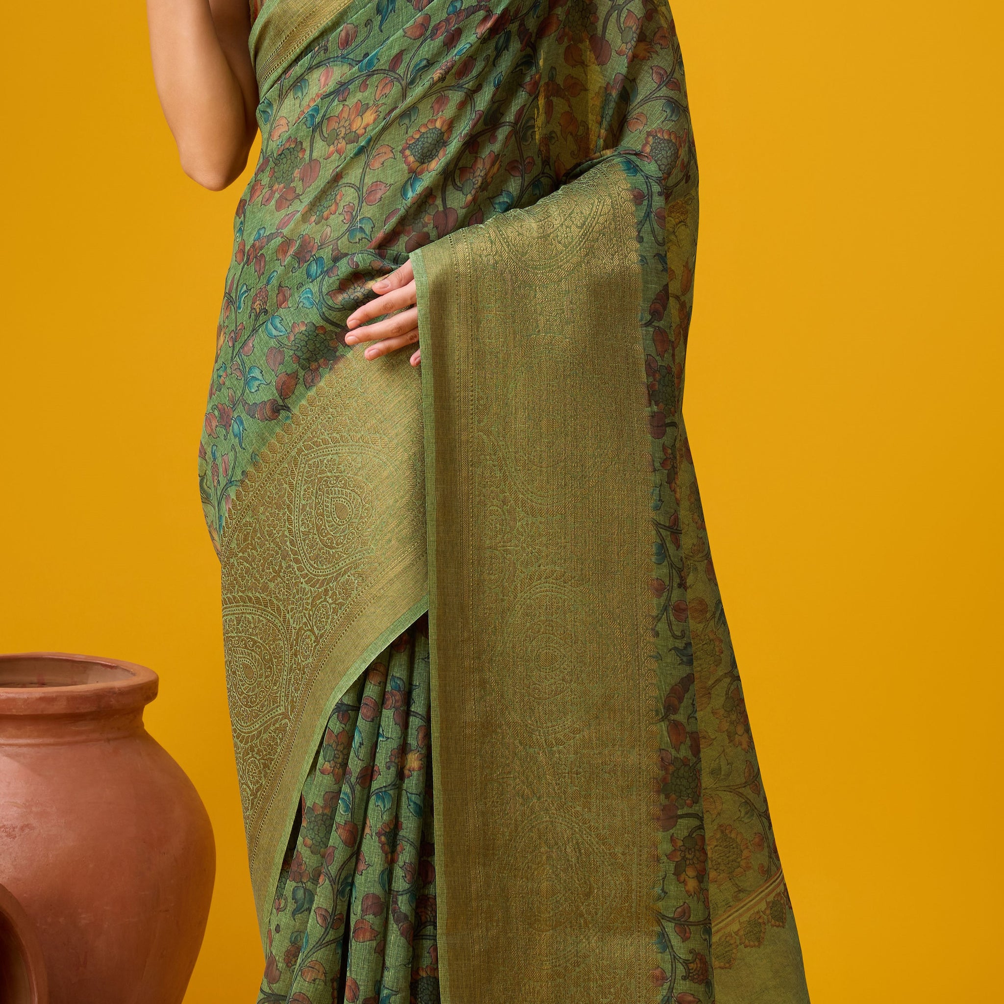 Sangam Green Cotton Saree