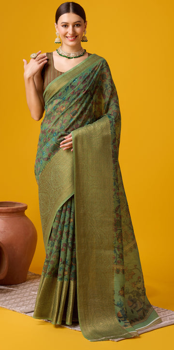 Sangam Green Cotton Saree