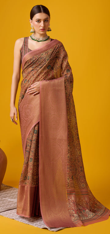 Sangam Brown Cotton Saree