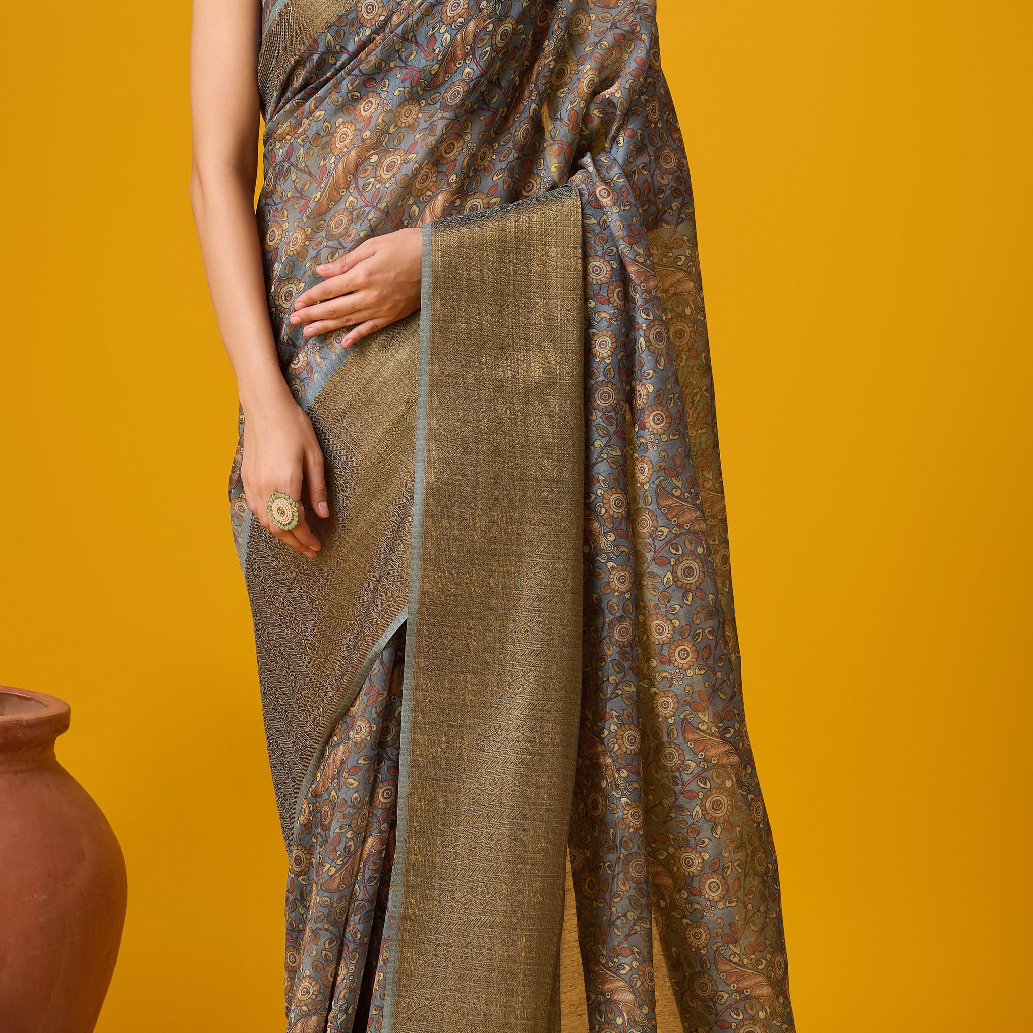 Sangam Gray Cotton Saree