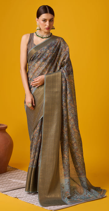 Sangam Gray Cotton Saree