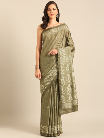 Olive Green Cotton Saree