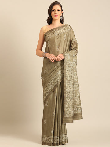 Olive Green Cotton Saree