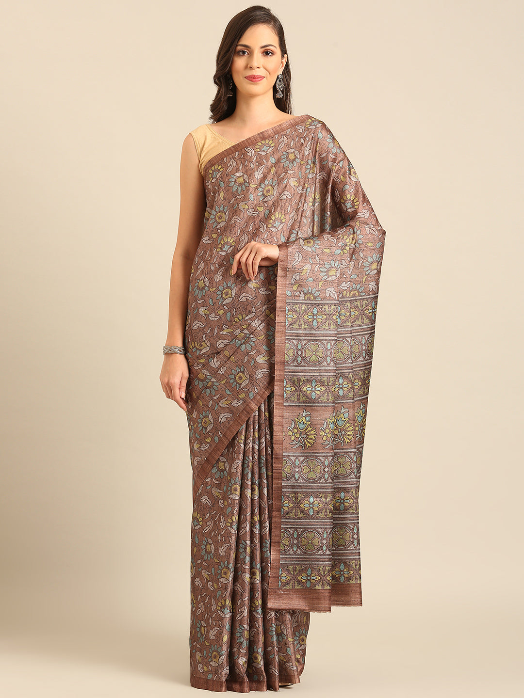 Brown Cotton Saree