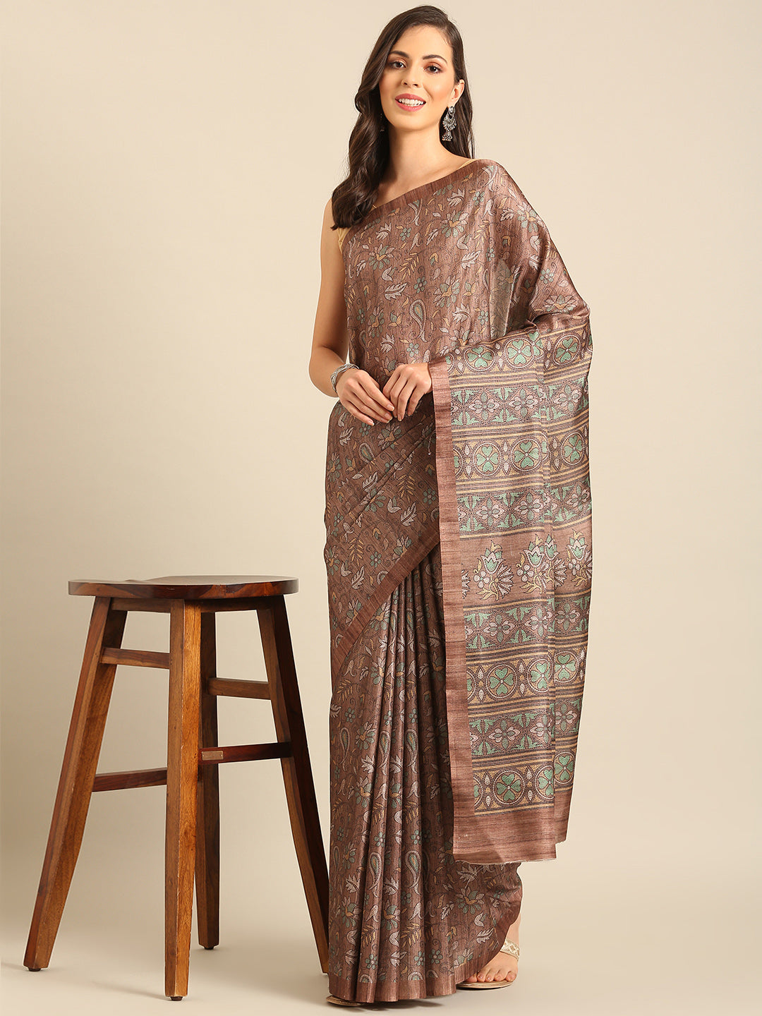 Brown Cotton Saree