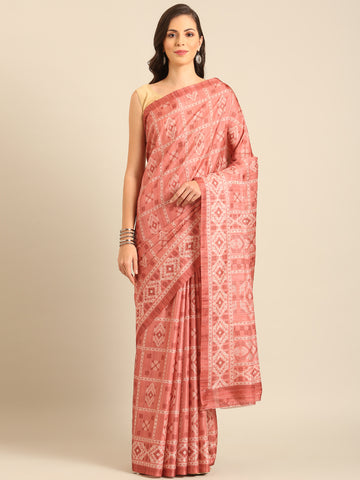 Peach Cotton Saree