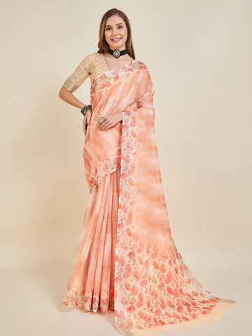 Sangam Peach Linen Saree