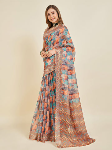 Sangam Printed Linen Saree