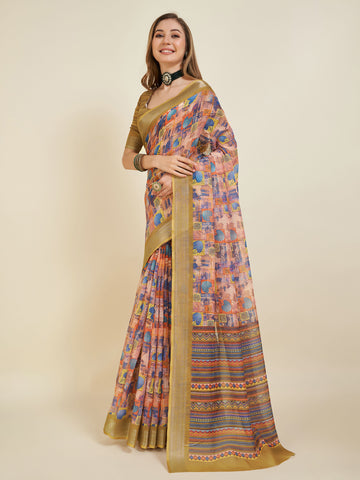 Sangam Printed Linen Saree
