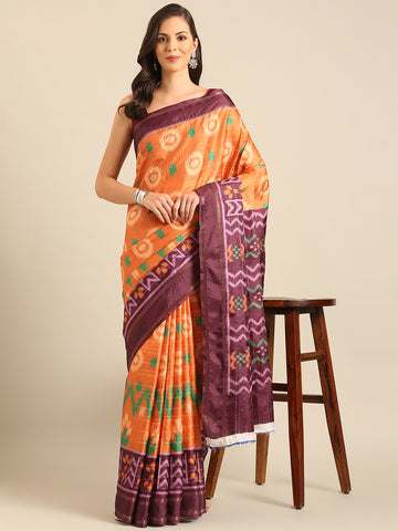 Orange Cotton Saree