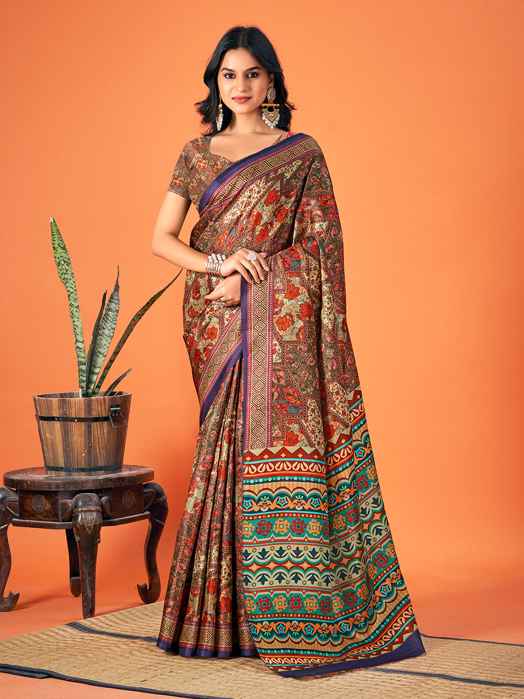 Sangam Multicolor Pashmina Saree