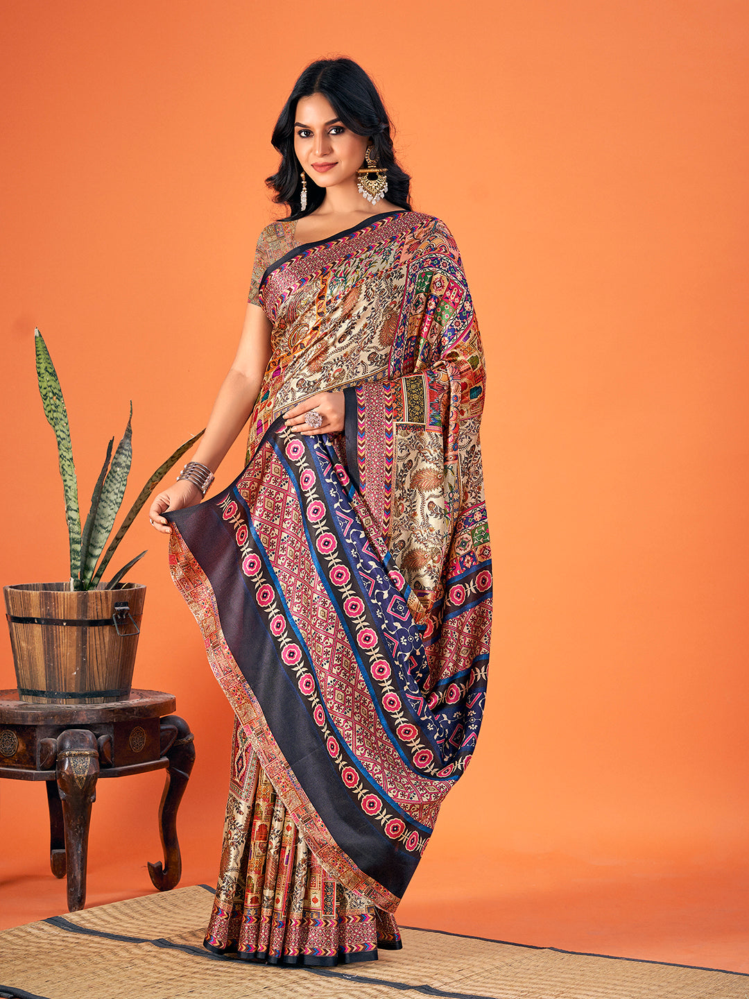 Sangam Multicolor Pashmina Saree