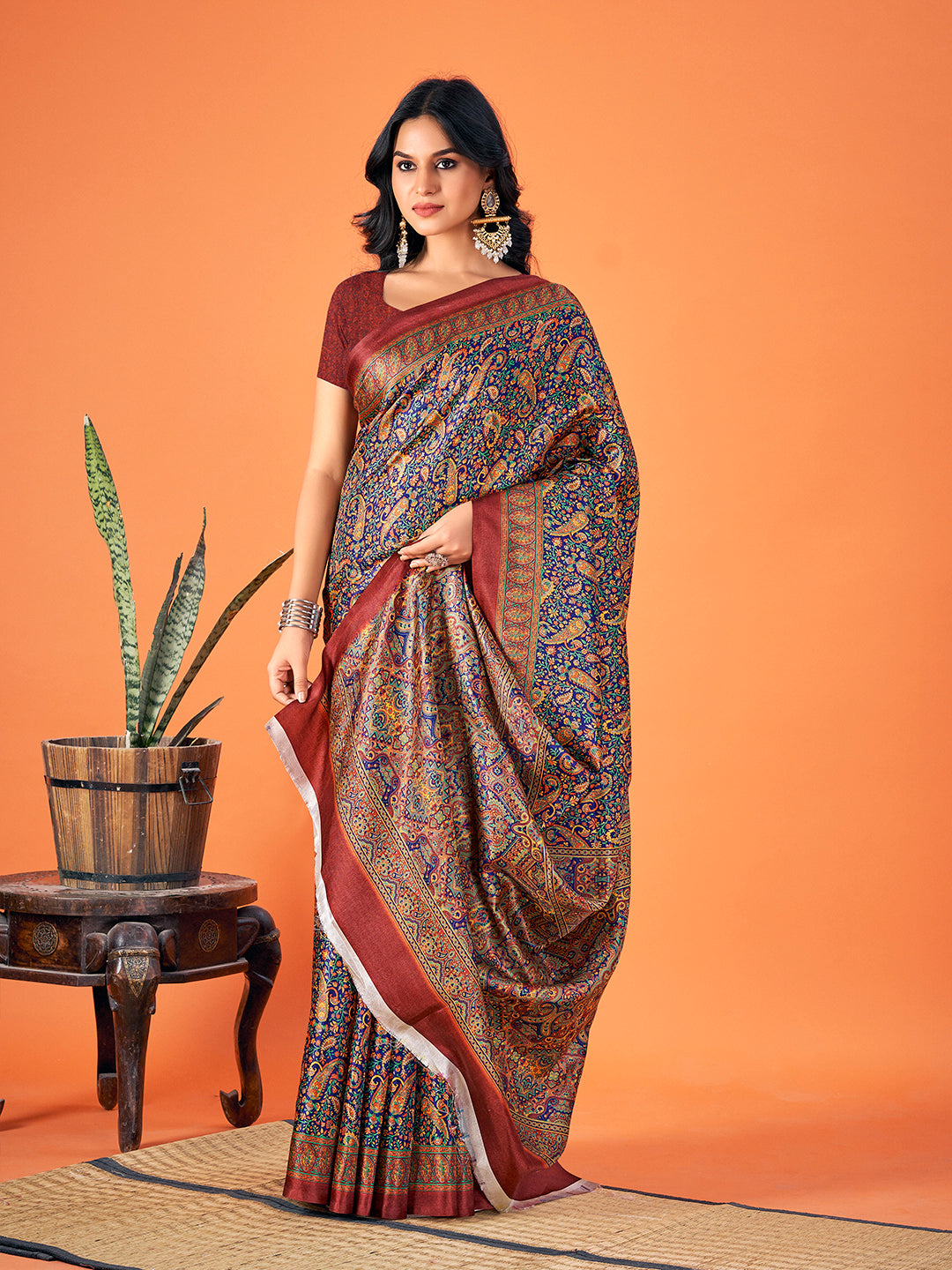 Sangam Multicolor Pashmina Saree