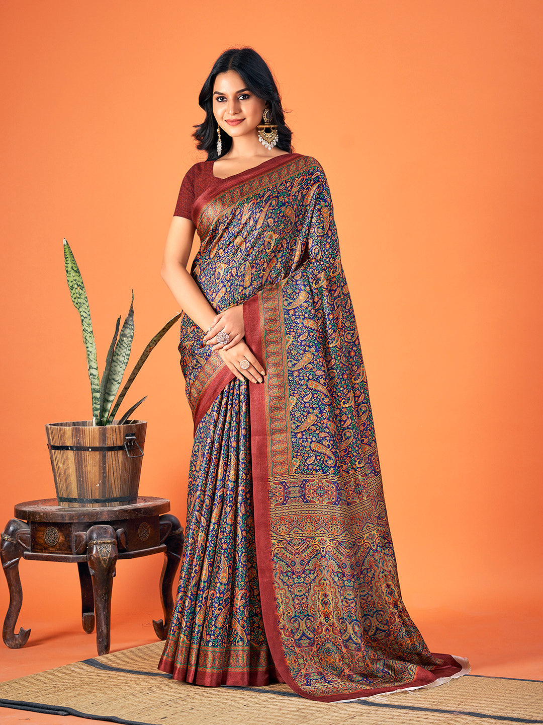 Sangam Multicolor Pashmina Saree