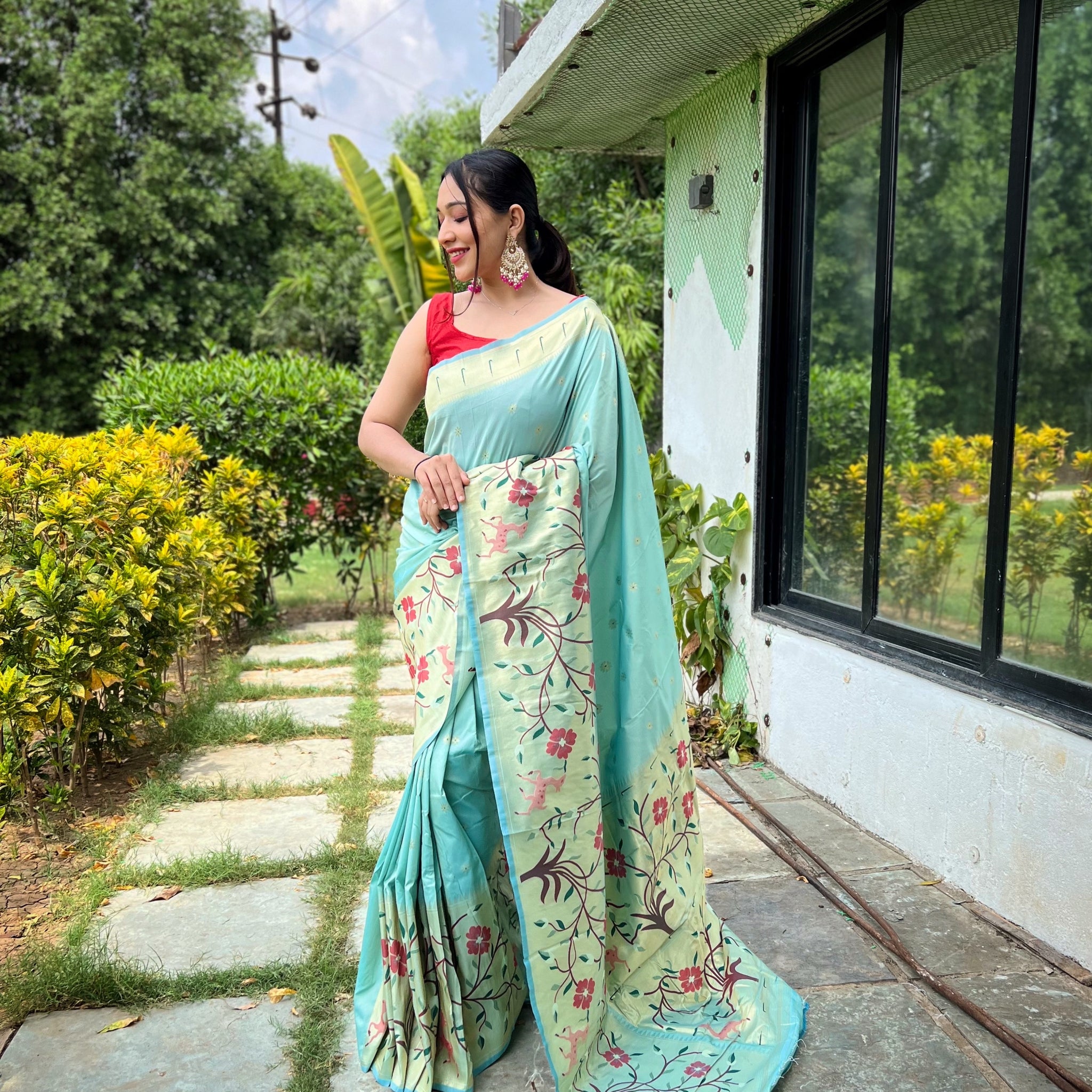 Sky Blue Paithani Silk Saree