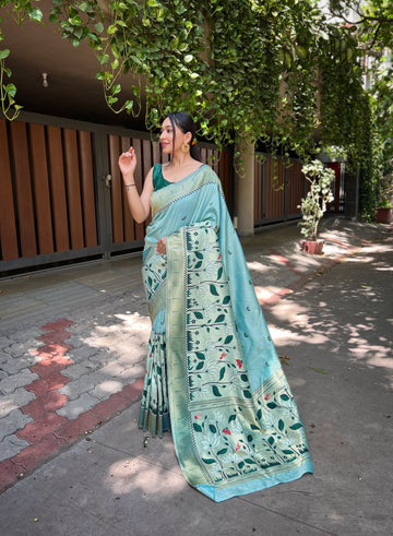 Sky Blue Banarasi Silk Saree