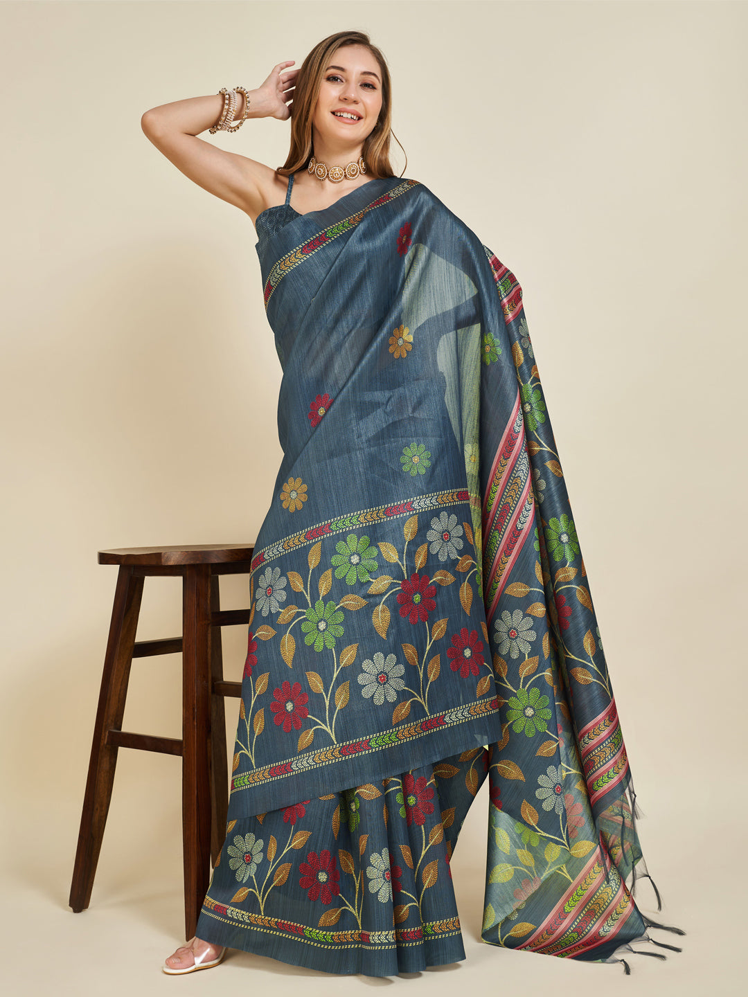 Sangam Iron Gray Soft Silk Saree