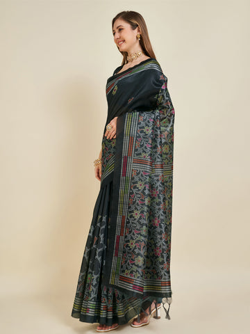 Sangam Black Soft Silk Saree