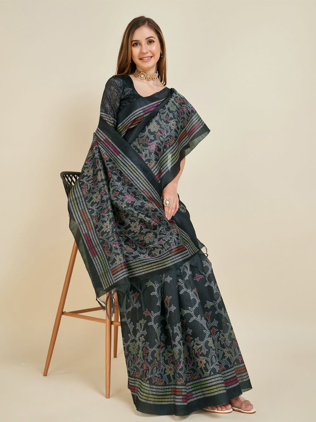 Sangam Black Soft Silk Saree