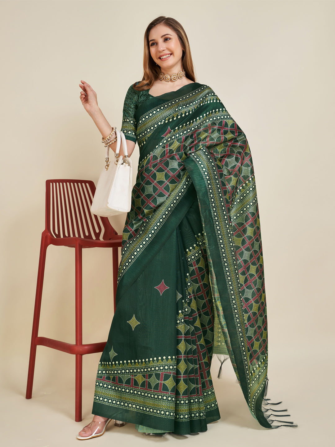 Sangam Green Soft Silk Saree