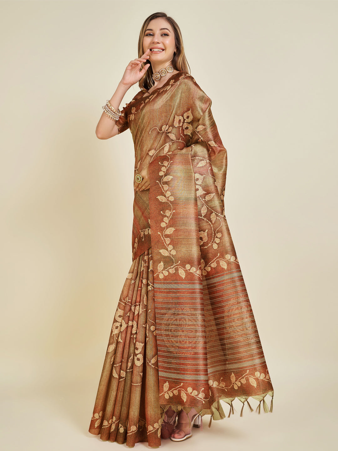 Sangam Light Brown Soft Silk Saree