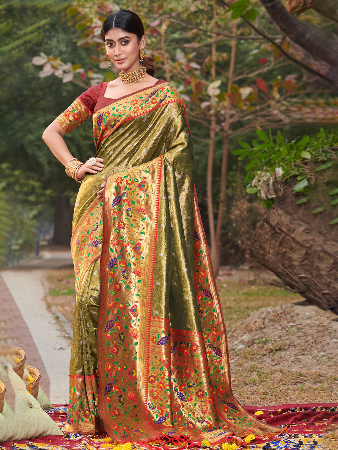 Sangam Rama Green Paithani Silk Saree