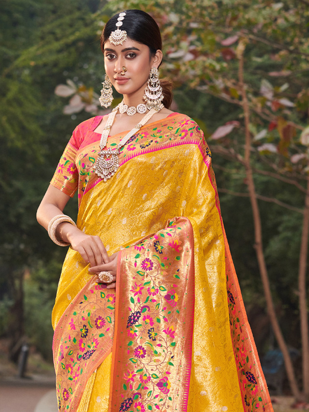 Sangam Yellow Paithani Silk Saree