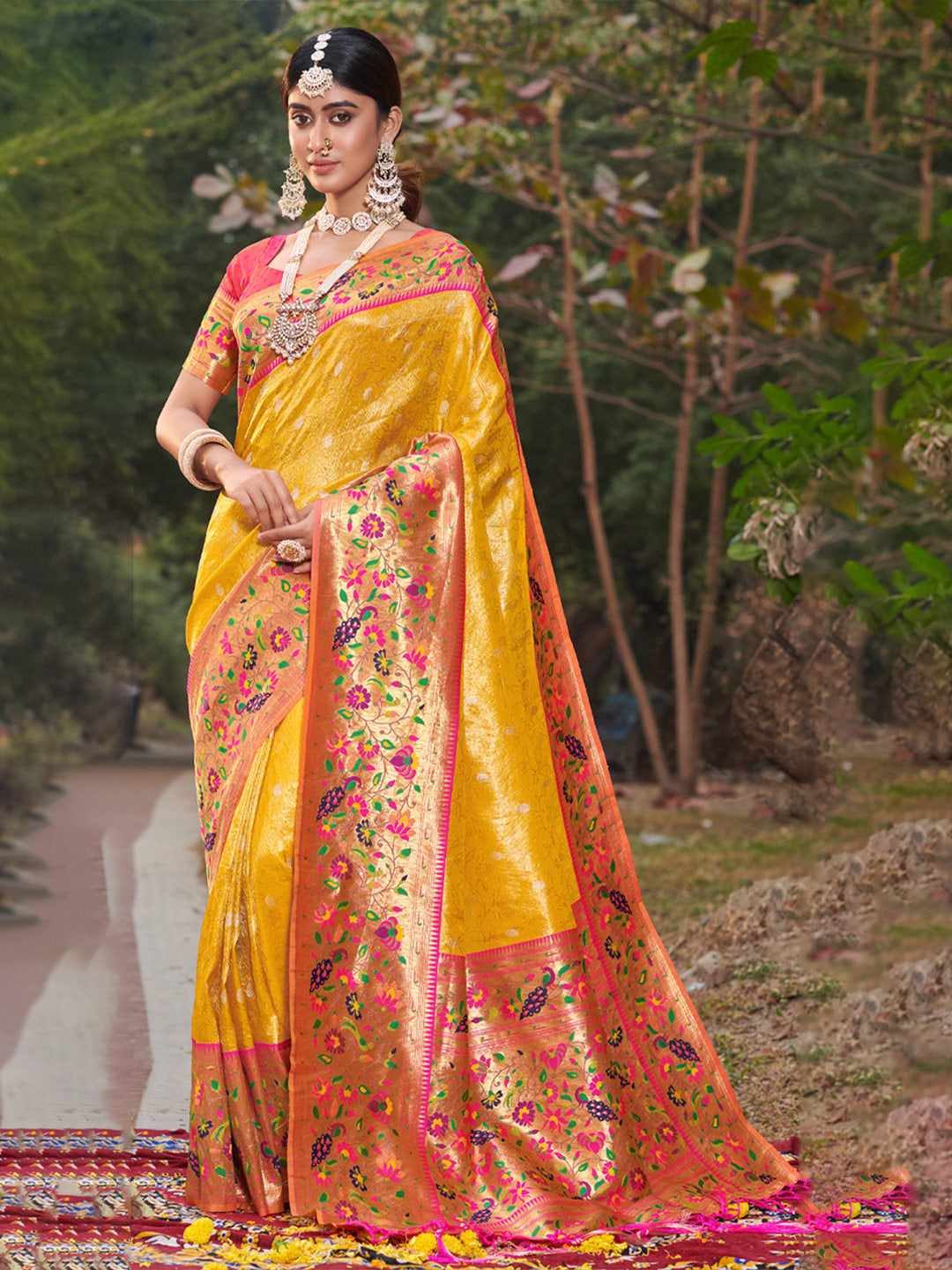 Yellow Paithani Silk Saree