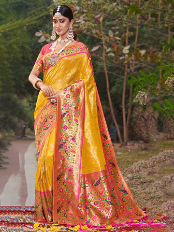 Yellow Paithani Silk Saree