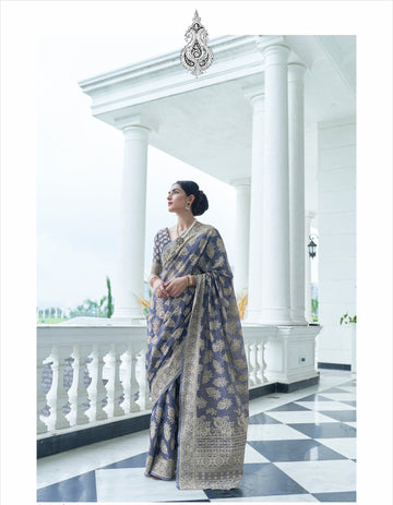 Steel Blue Chickankari Weaving Saree