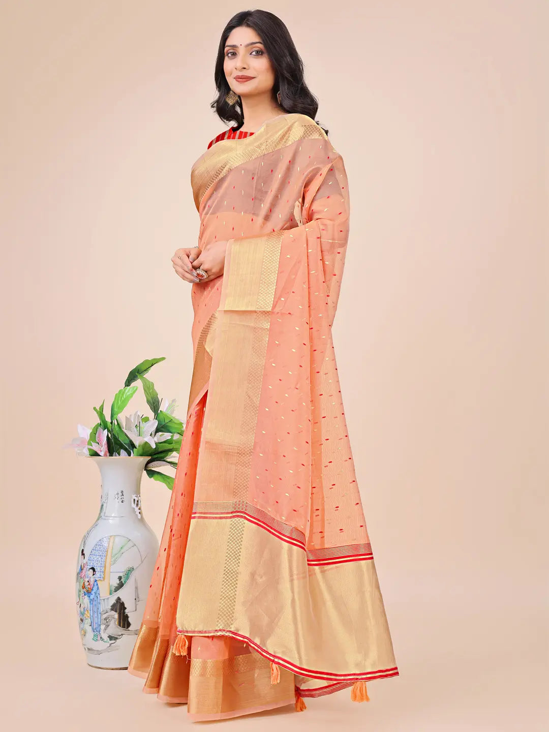 Peach Organza Saree