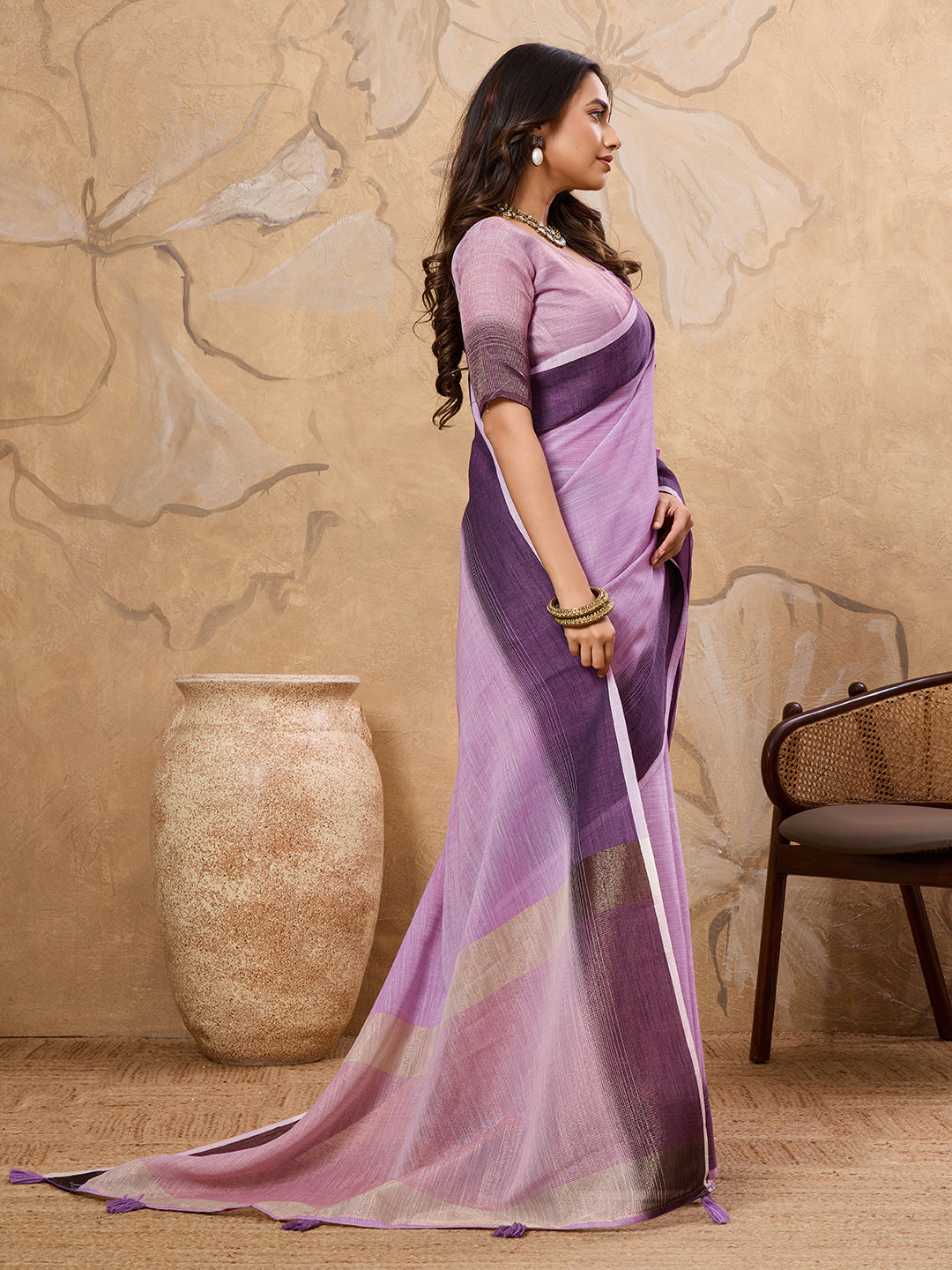 Purple Linen Saree