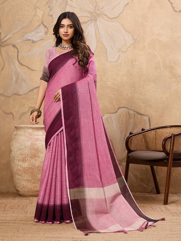Pink Linen Saree
