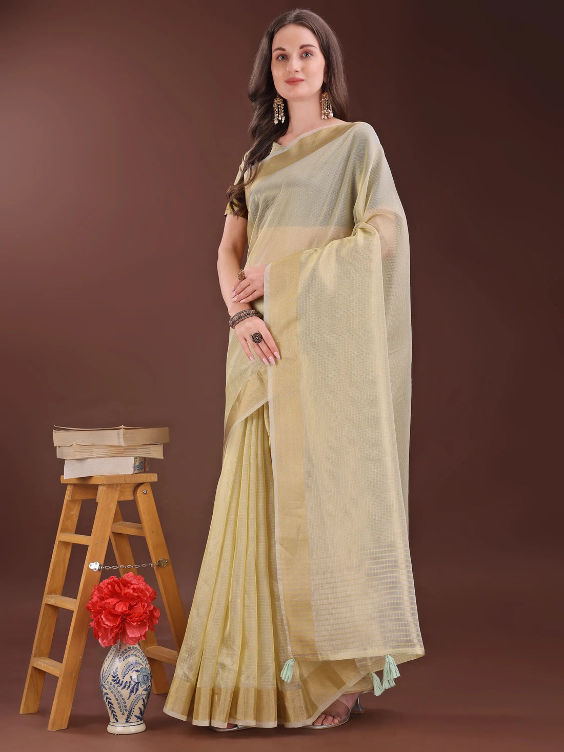 Light Yellow Organza Saree