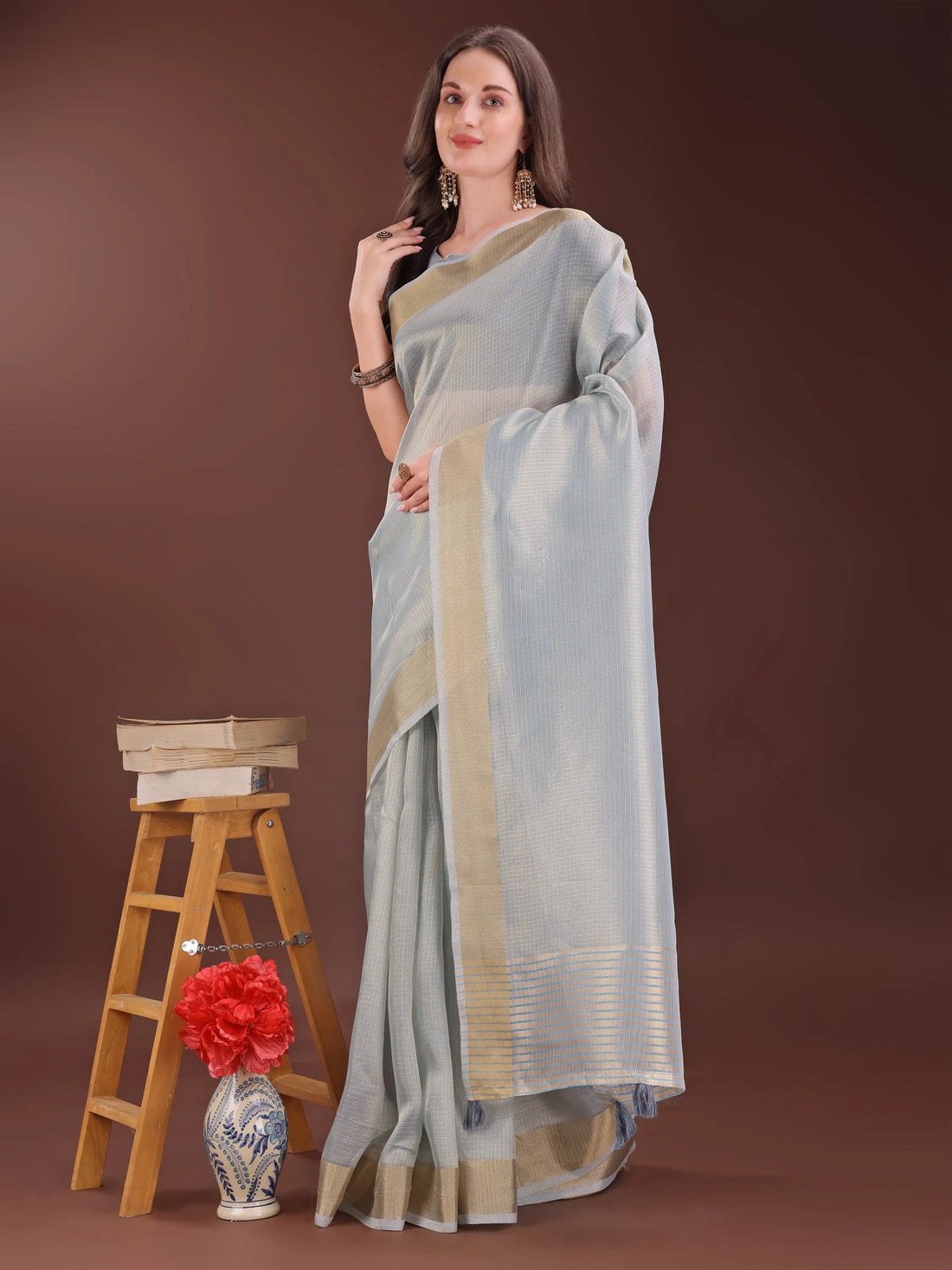 Gray Organza Saree