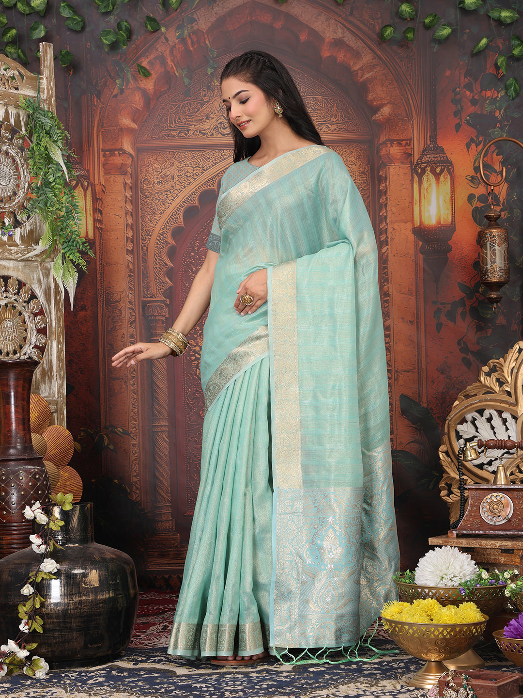 Rama Green Organza Saree