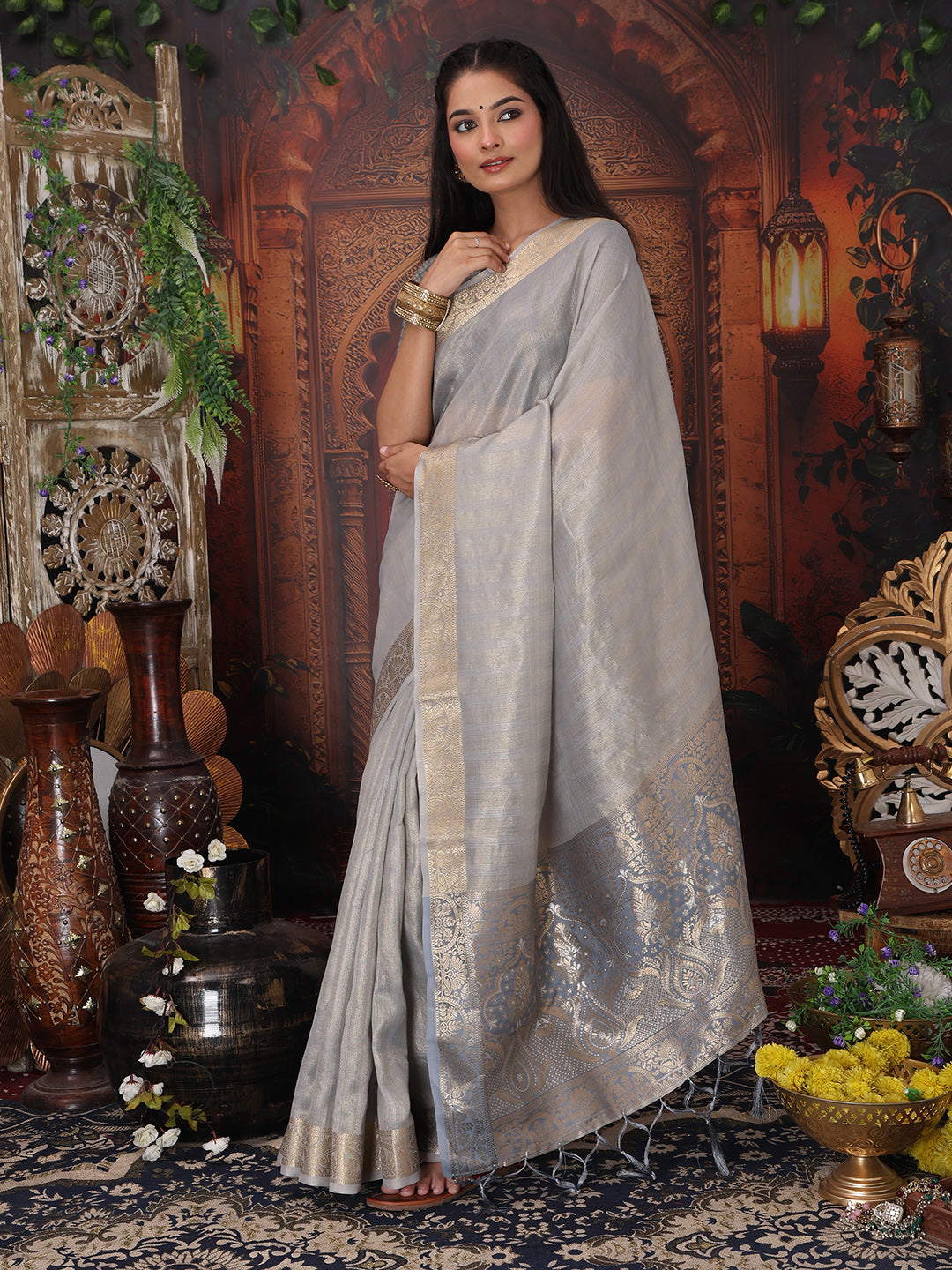 Grey Organza Saree