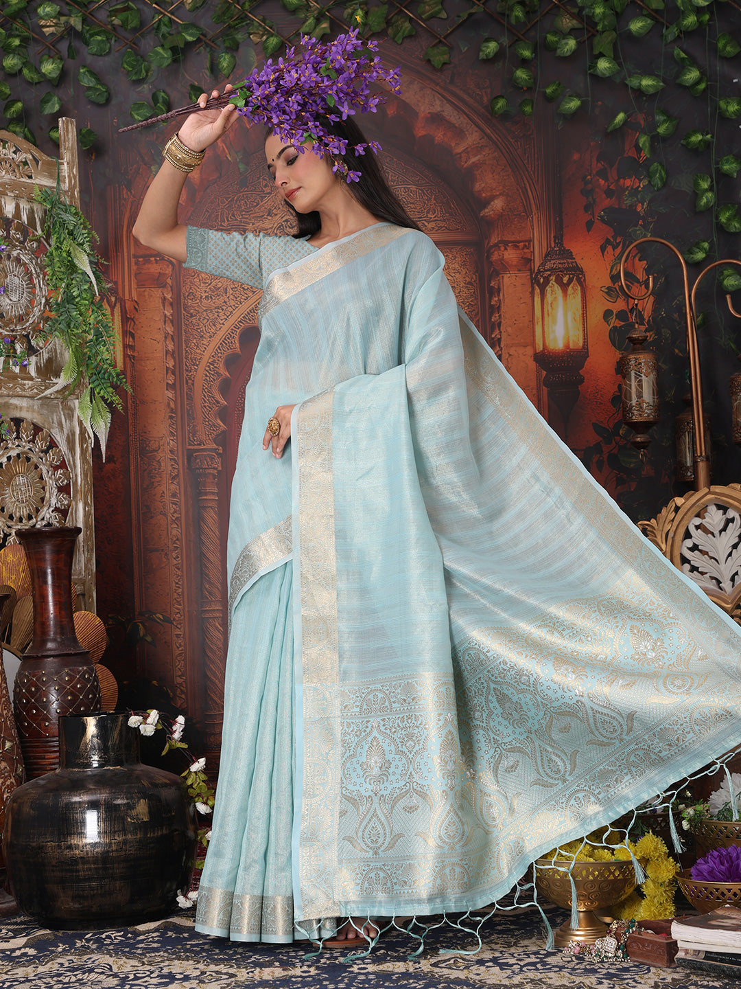 Sky Blue Organza Saree