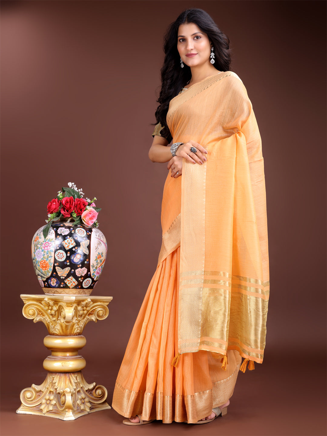 Orange Cotton Saree