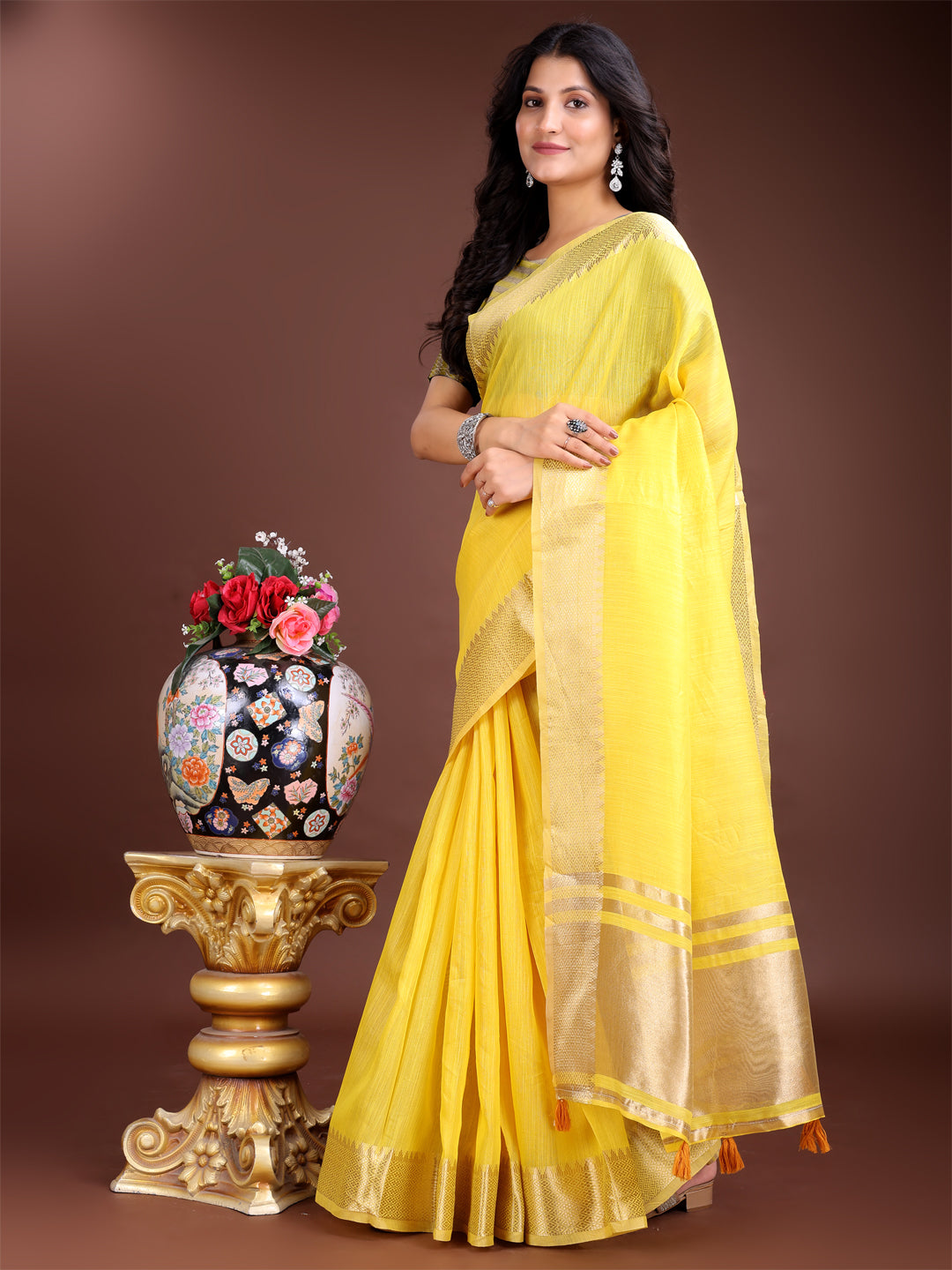 Yellow Cotton Saree