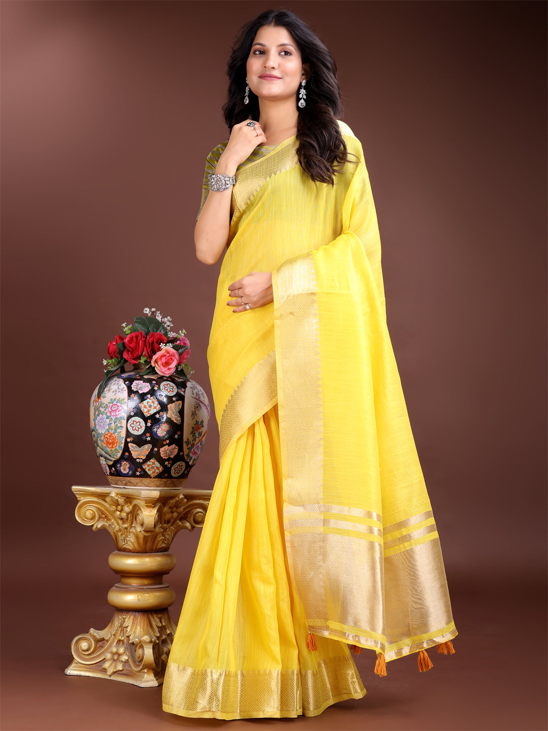 Yellow Cotton Saree