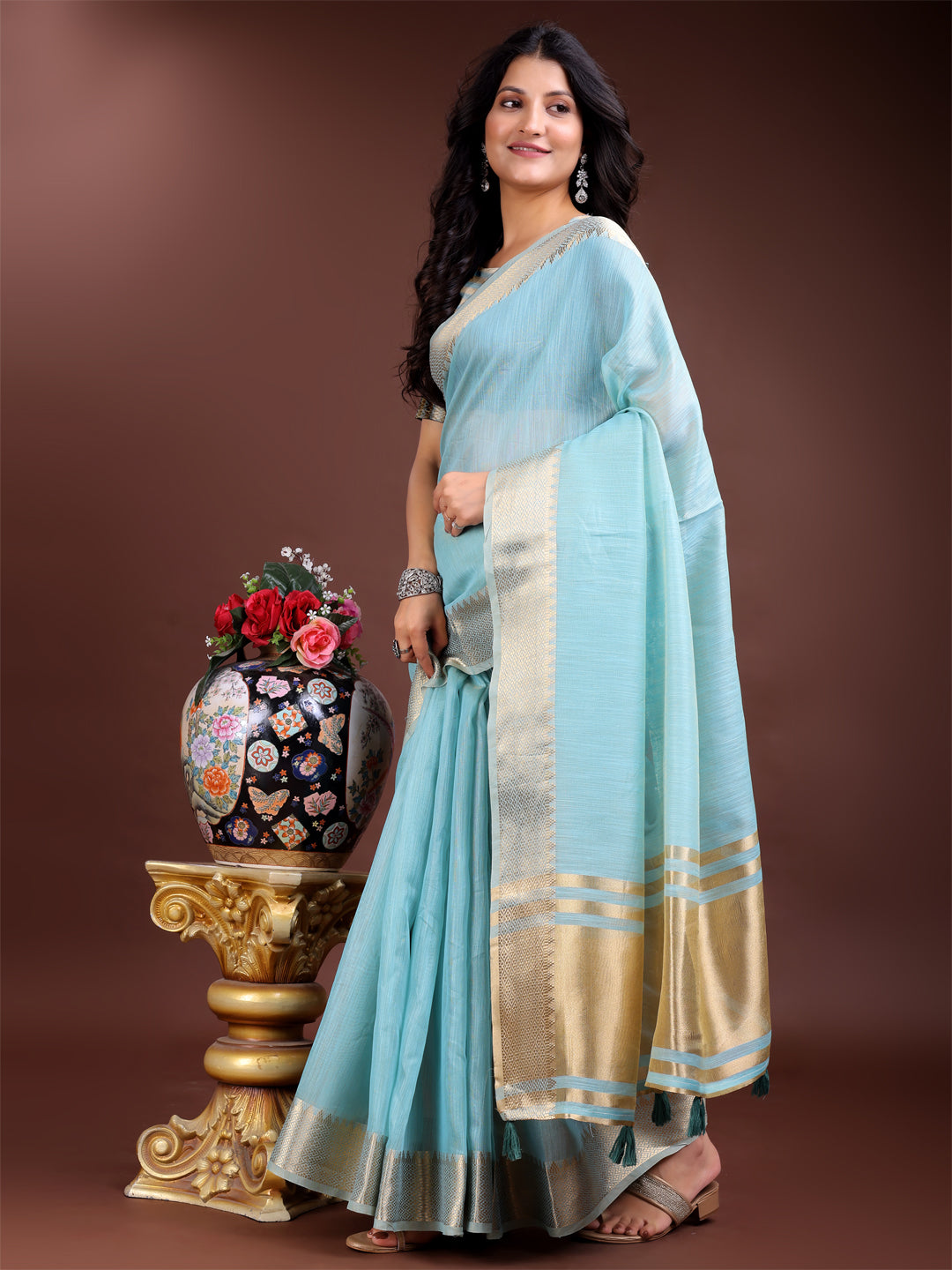 Sky Blue Cotton Saree