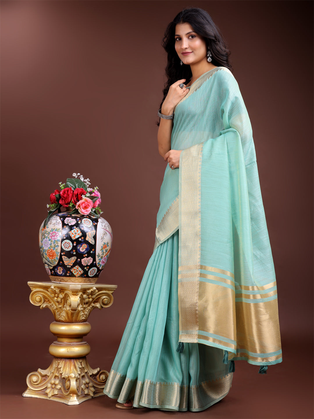 Sea Green Cotton Saree