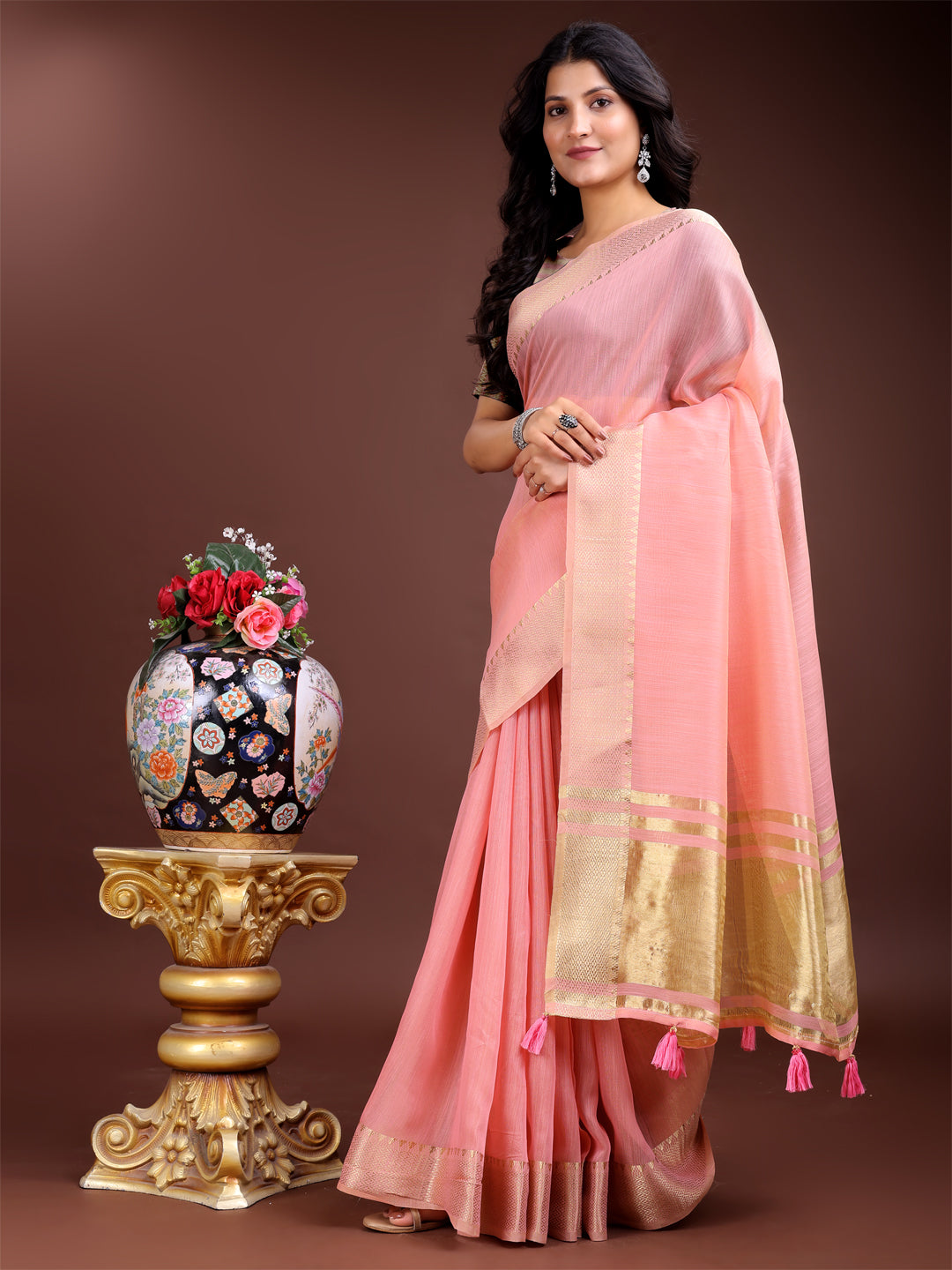 Pink Cotton Saree