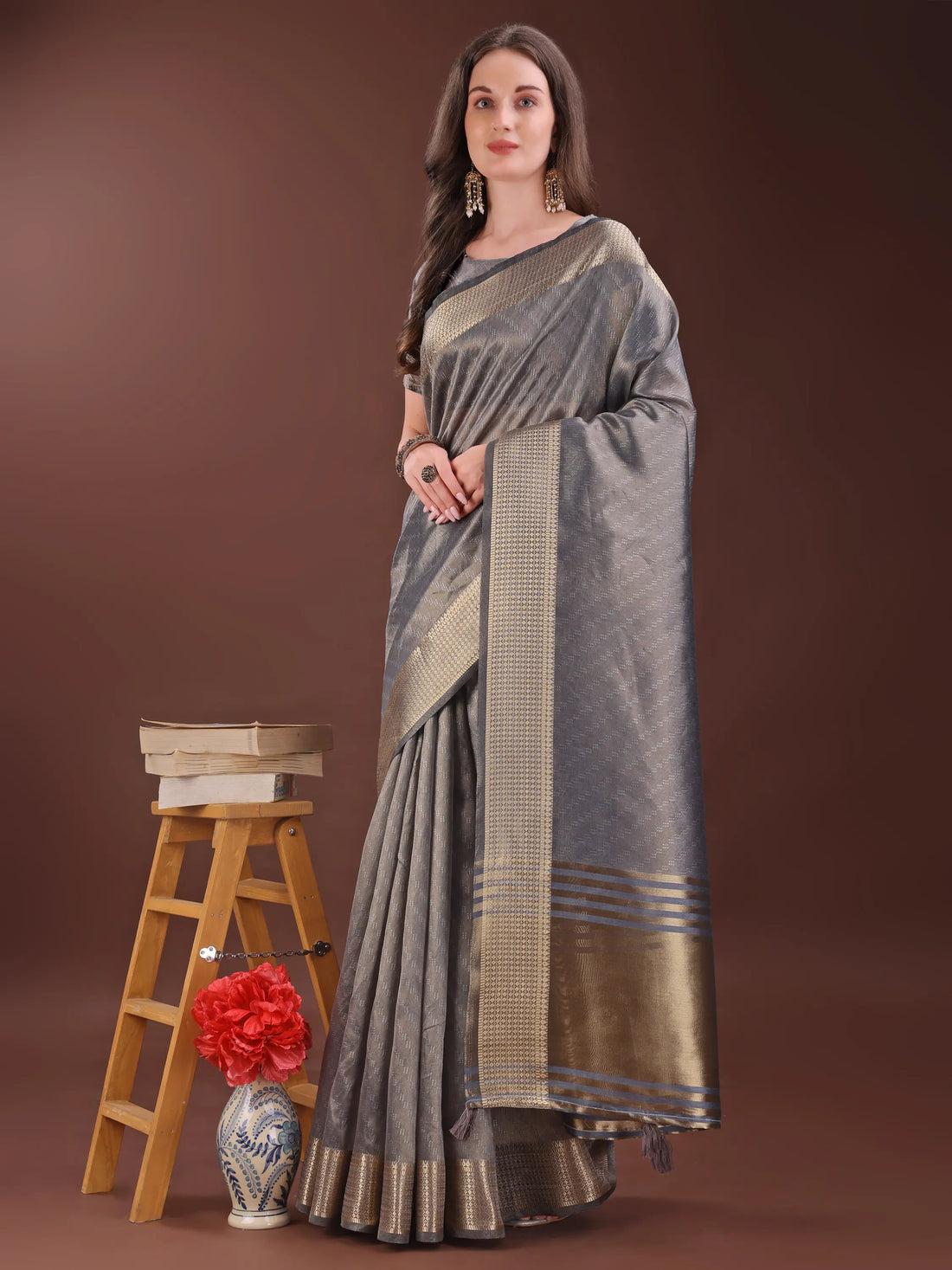 Gray Organza Saree