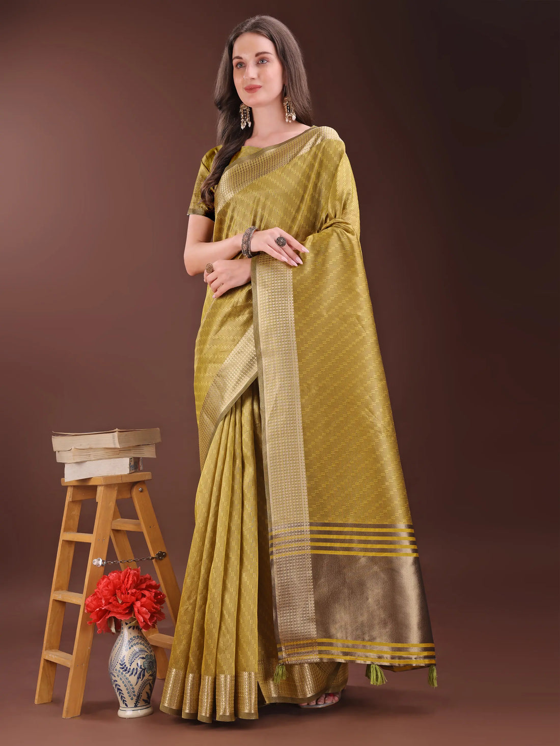 Mustard Yellow Organza Saree