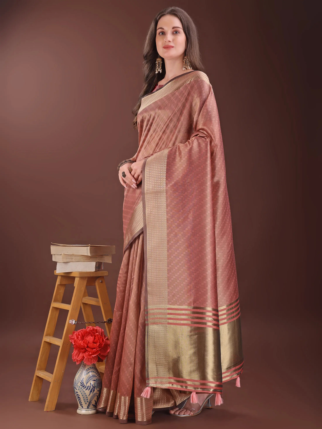 Peach Organza Saree